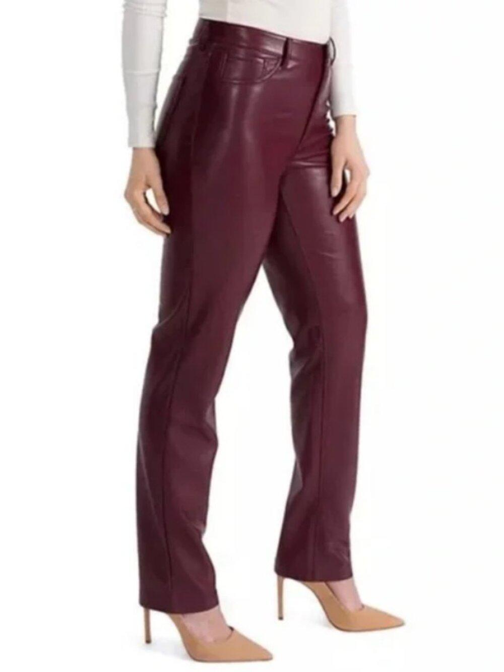 Joie Faux Leather Pant in Burgundy Size 10
